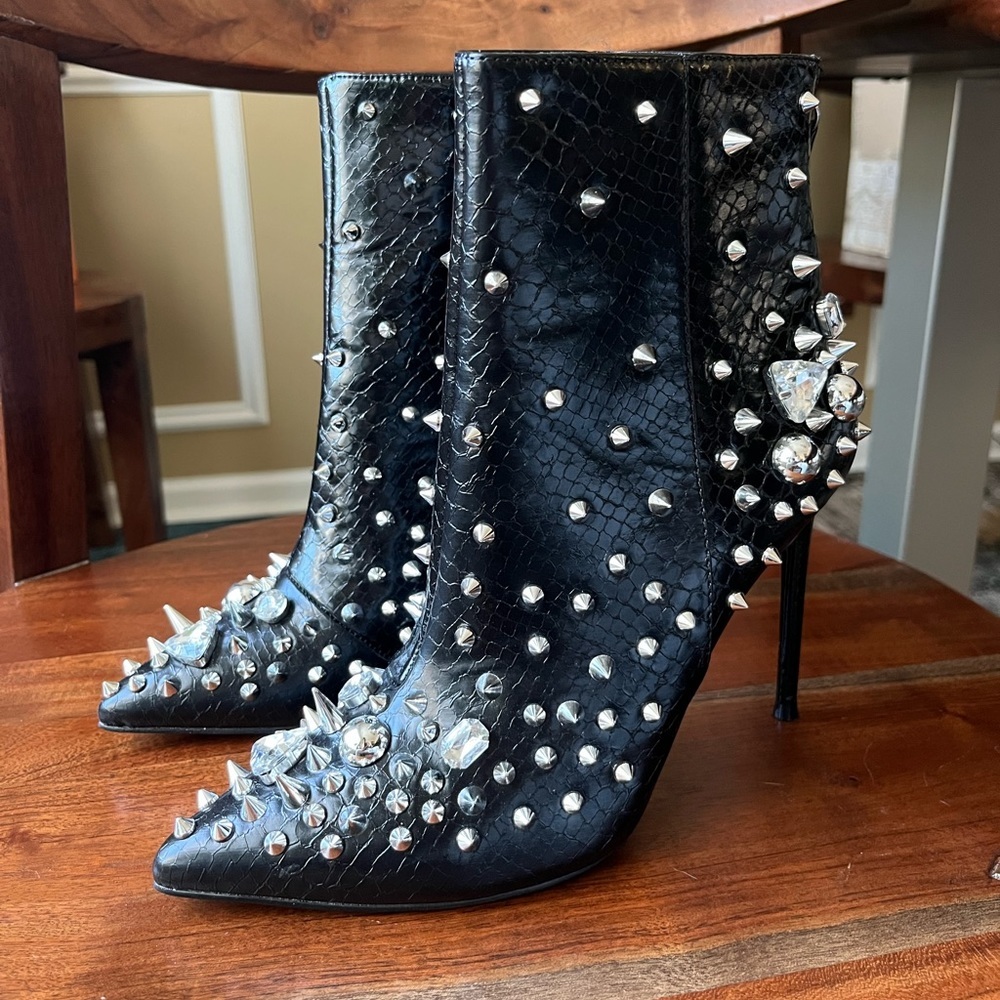 Steve Madden Viceroy Embellished Black Stiletto Heel Ankle Boots
